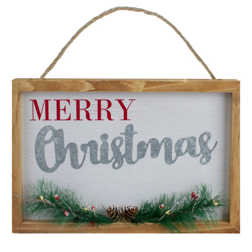 12" LED Lighted 'Merry Christmas' Framed Wall Sign with Pine