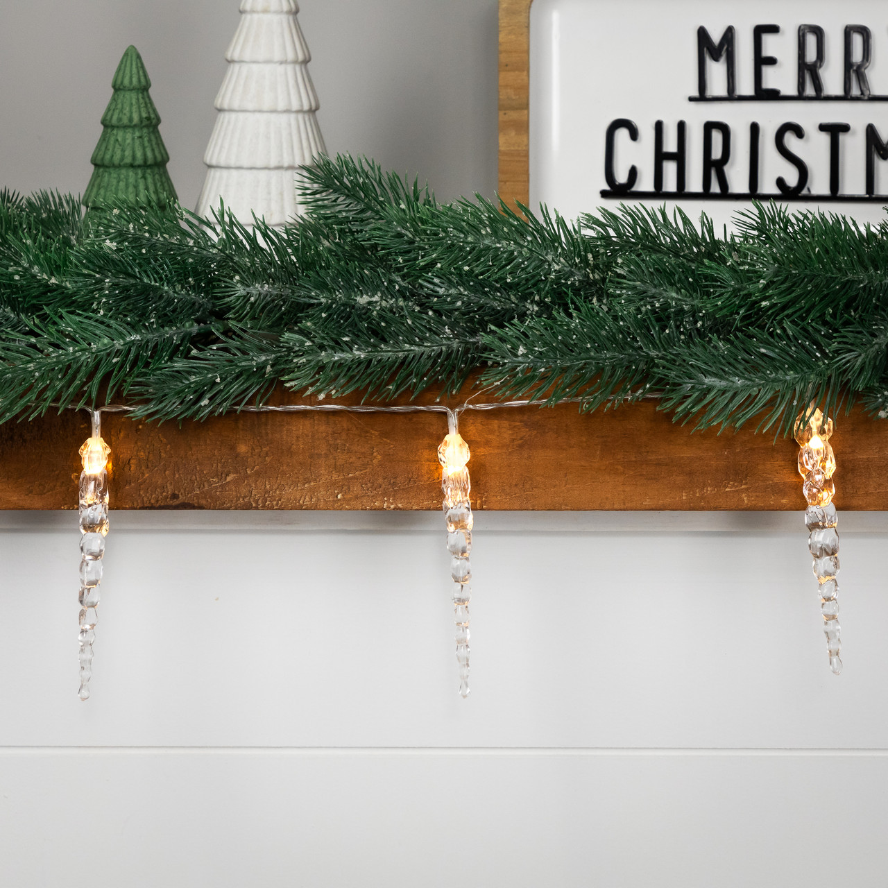 Icicle String Christmas Light Set - Warm White - 4.5' Clear Wire - 10ct