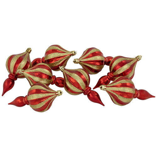 8ct Red and Gold Shatterproof Finial Christmas Ornaments, 4.75"