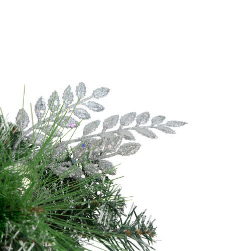 30" Green Pine and Needle Triple Candle Holder with Pinecones and Christmas Ornaments