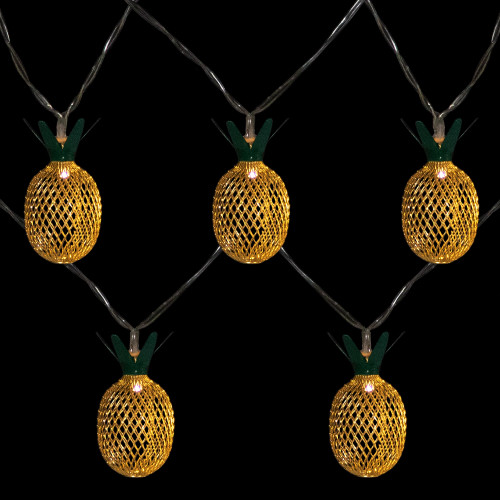 10-Count LED Warm White Gold Pineapple String Lights - 3' Clear Wire