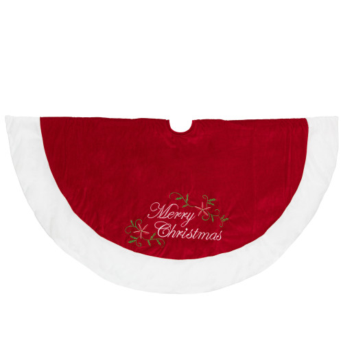 48" Traditional Red Merry Christmas Velveteen Tree Skirt