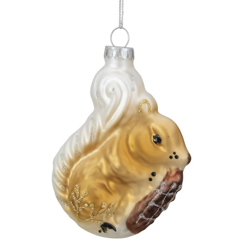 3.75" Brown and White Glass Squirrel with Nut Christmas Ornament