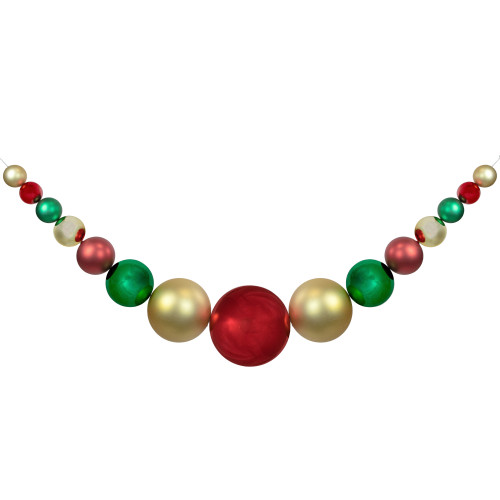 6' Red, Gold and Green Shiny and Matte Shatterproof Ball Christmas Swag