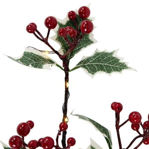 Lighted Holly Berry Christmas Pine Spray - 29" - Warm White
