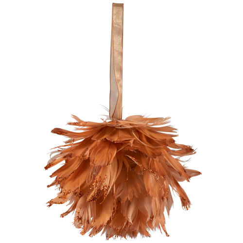 Glittered Feather Christmas Ball Ornament - 6" - Rust Orange