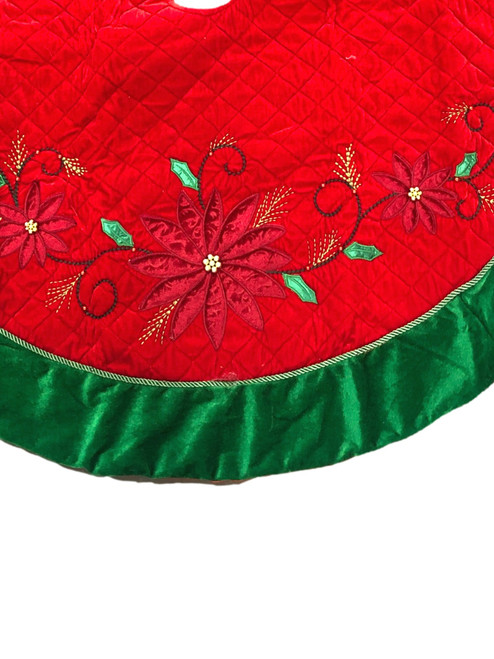 Trimmery Red Velvet Plush Quilted Holiday Christmas Tree Skirt 48 Inch