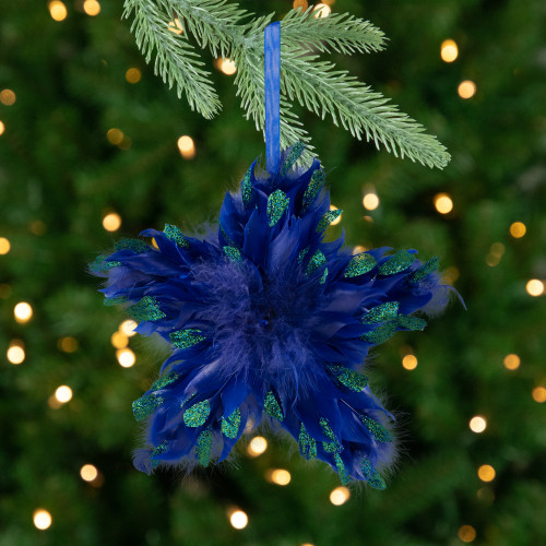 Glittery Star Shaped Christmas Ornament - 9" - Blue
