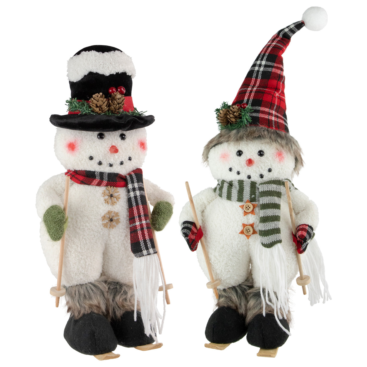 Winter Skiing Snowmen Christmas Figures - 15" - Set of 2
