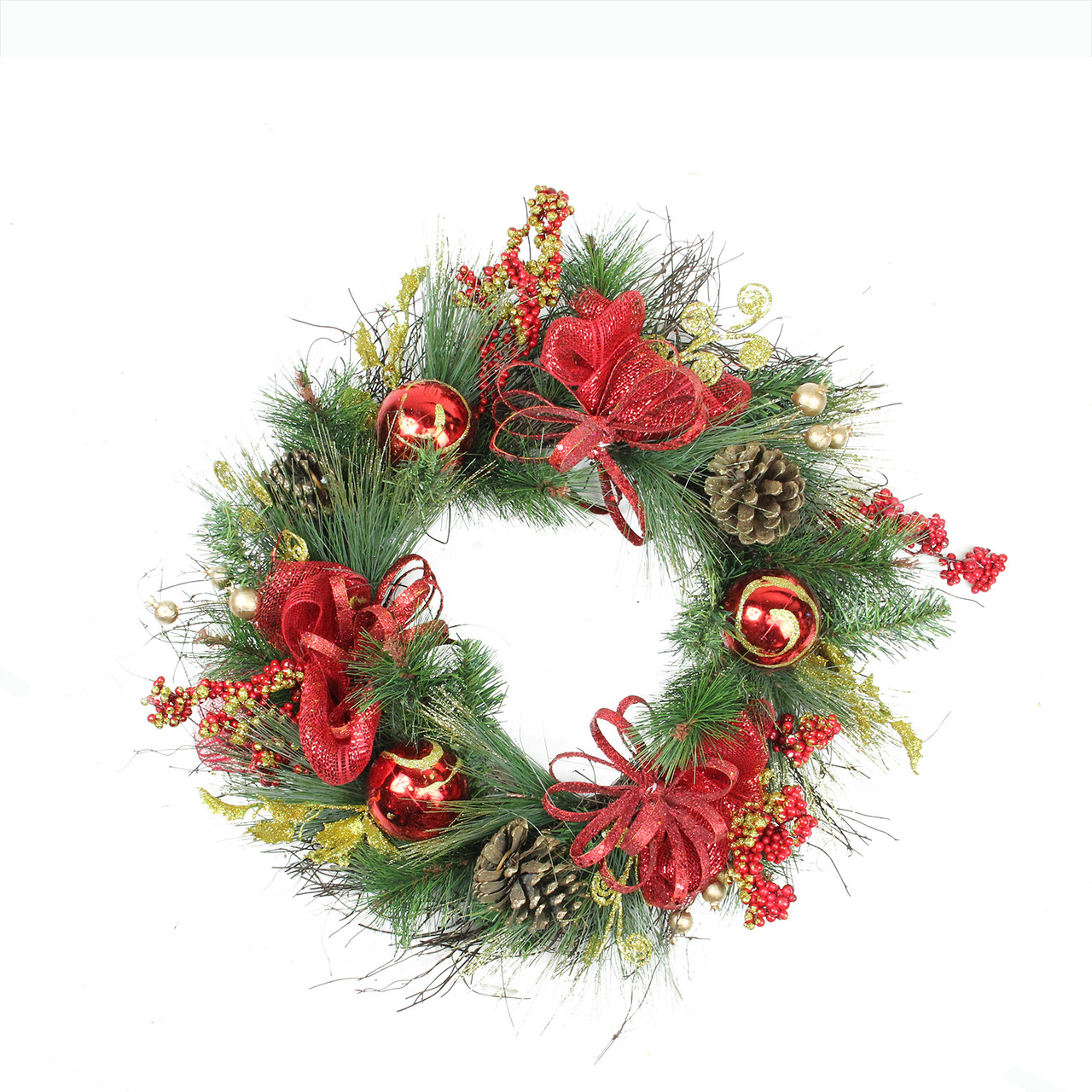 Bows, Berries and Ornaments Mixed Pine Artificial Christmas Wreath - 26" - Unlit