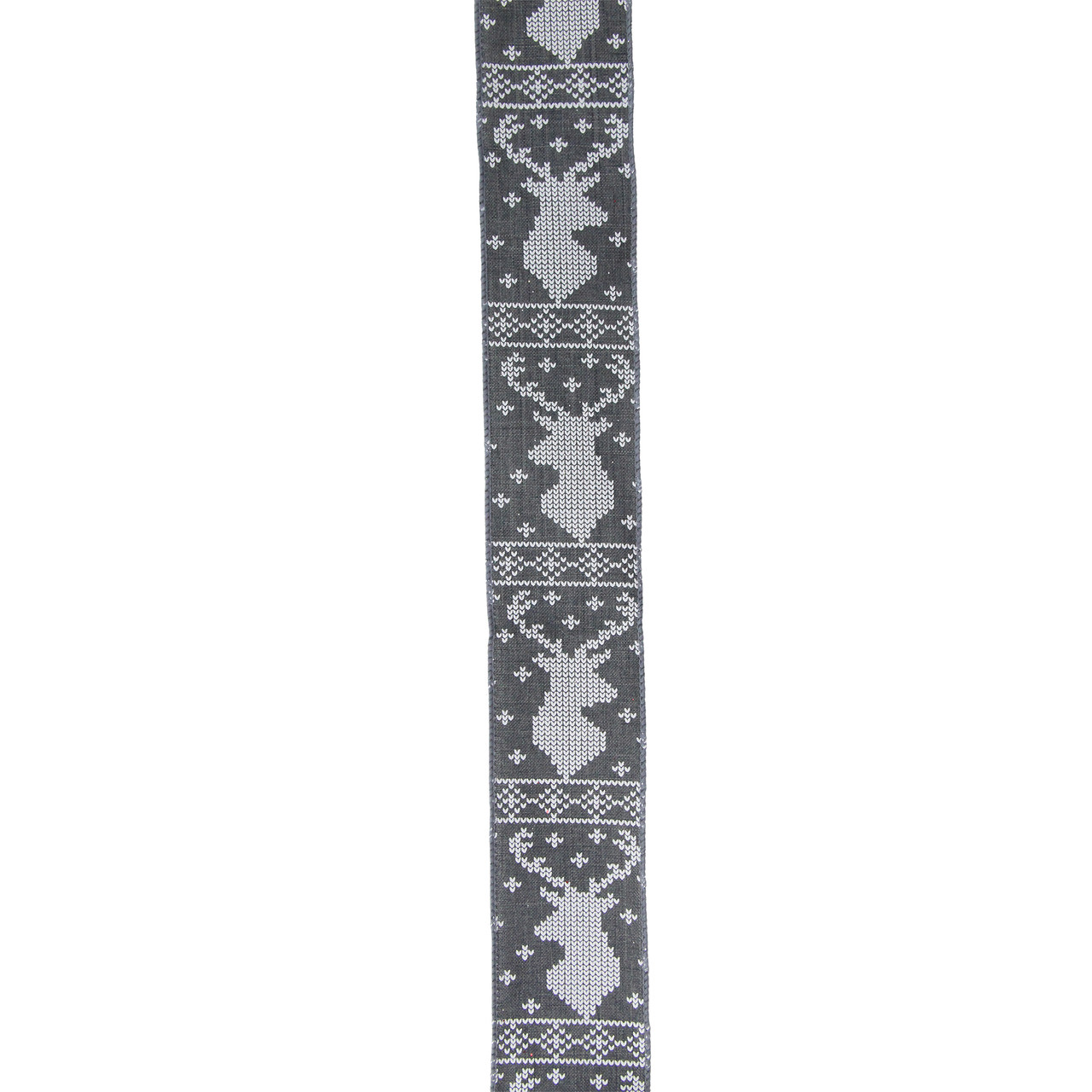 Gray and White Nordic Reindeer Christmas Wired Craft Ribbon 2.5" x 16 Yards