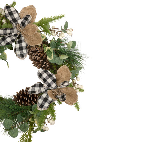 Magnolia and Frosted Pine Cones Artificial Christmas Wreath -  22-Inch, Unlit