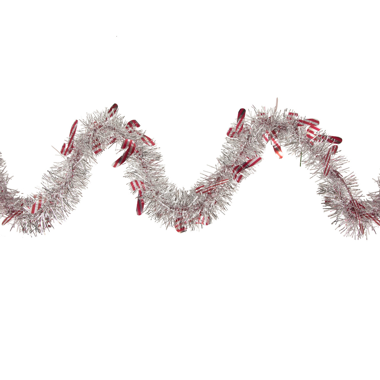 Christmas Candy Cane Wrapped Tinsel Garland - 50' x 3" - Silver and Red - Unlit