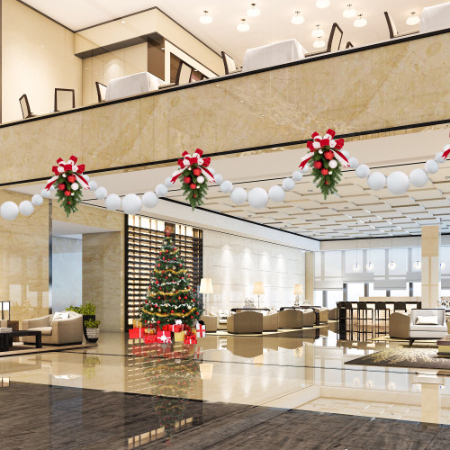 6' White Shiny and Matte Shatterproof Ball Christmas Swag