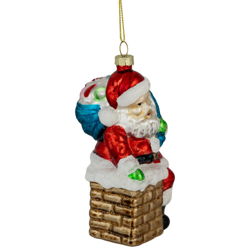 4.75" Santa Down the Chimney Hanging Glass Christmas Hanging Ornament