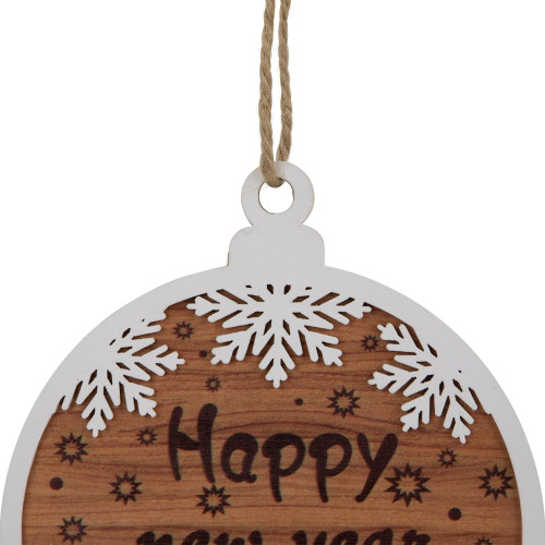 7" Rustic "Happy New Year" Snowflake Wooden Christmas Ornament Disc