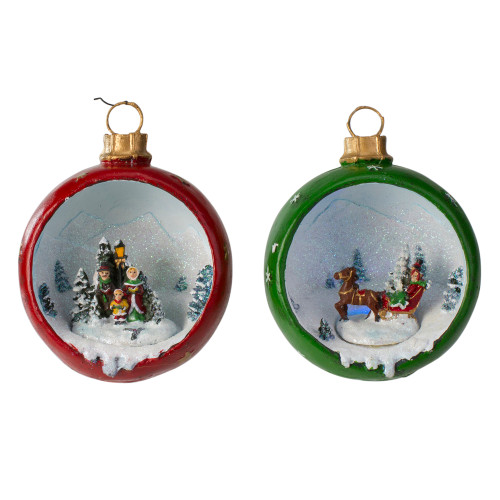 LED Lighted Winter Scene Christmas Ornament Decorations - 5.75" - Multi - Set of 2
