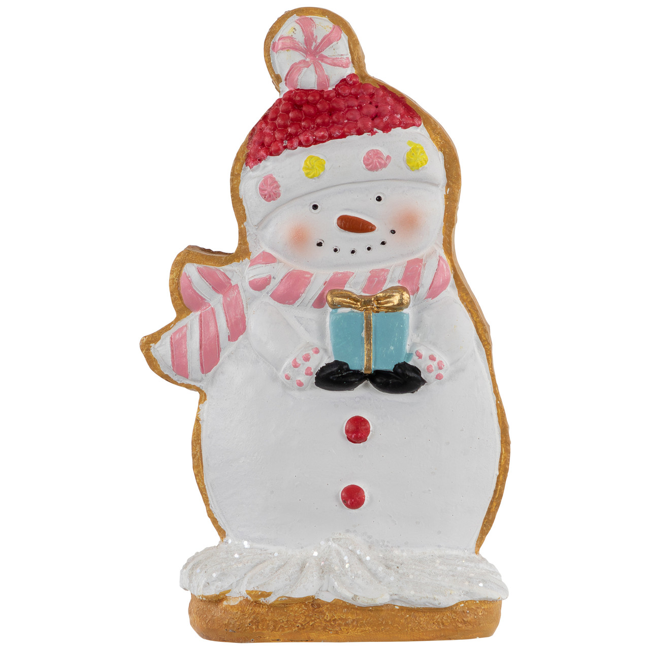 Gingerbread Snowman with Present Christmas Figurine - 7"