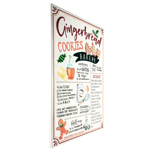 17.25" Gingerbread Christmas Cookies Recipe Metal Wall Plaque Sign