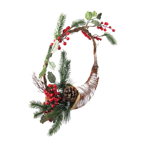 Frosted Cornucopia Artificial Christmas Wreath - 14-Inch, Unlit