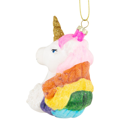 4�� Rainbow Unicorn Bust Hanging Glass Christmas Ornament