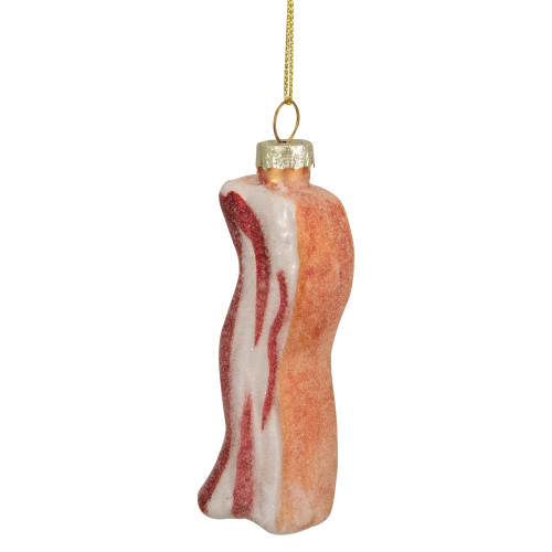 3.5" Pink and White Strip of Bacon Glass Christmas Ornament