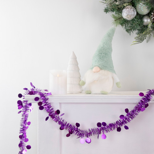 Tinsel and Polka Dot Commercial Christmas Garland - 50' x 1.5" - Purple - Unlit
