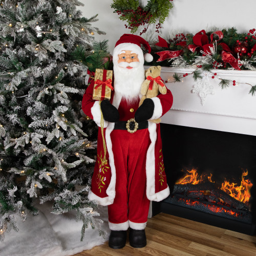 48" Santa Claus with Teddy Bear and Gift Sack Standing Christmas Figure