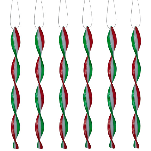 6ct White, Red and Green Candy Swirl Christmas Ornaments 8"