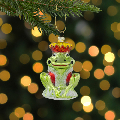 3.5" Prince Frog Glass Christmas Hanging Ornament