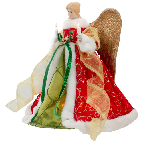 Lighted Angel with Golden Wings Christmas Tree Topper - 12" - Clear Lights