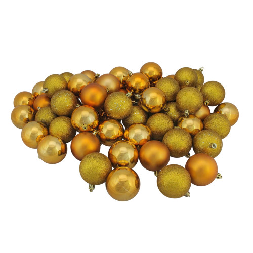 60ct Antique Gold Shatterproof 4-Finish Christmas Ball Ornaments 2.5" (60mm)