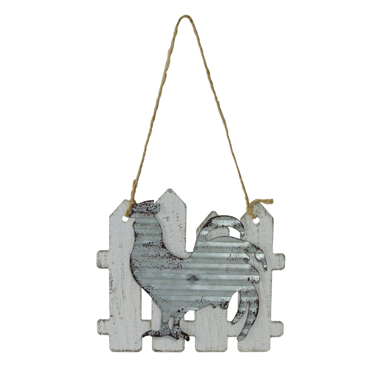 4" Country Rustic Rooster and White Picket Fence Christmas Ornament