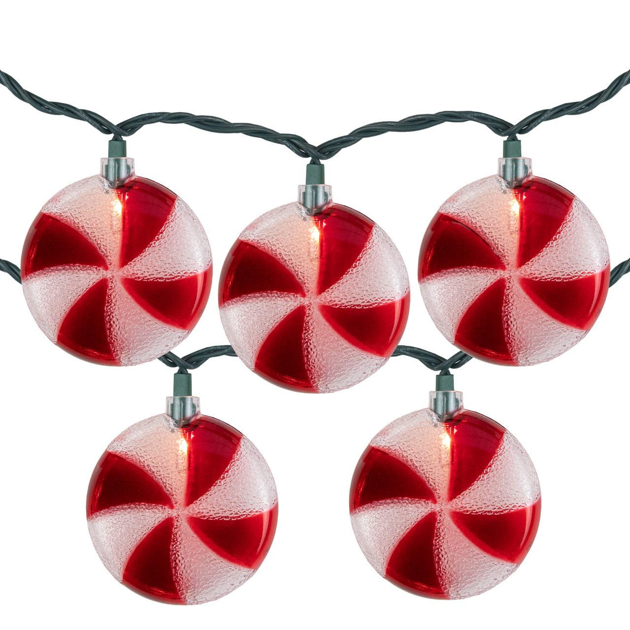 10 Count Peppermint Candy Christmas Light Set, 6ft Green Wire