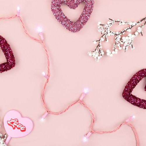 100-Count Pure White LED Wide Angle Christmas Lights, 33ft Pink Wire