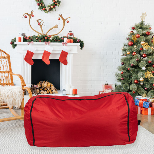 57" Red Artificial Christmas Tree Rolling Storage Bag For Trees Up to 9ft