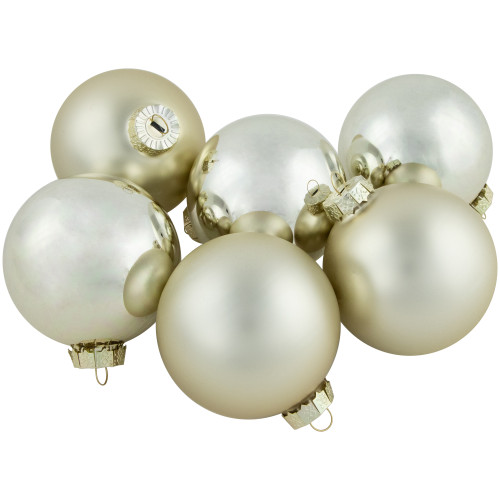 6ct Gold 2-Finish Glass Ball Christmas Ornaments 3.25" (80mm)