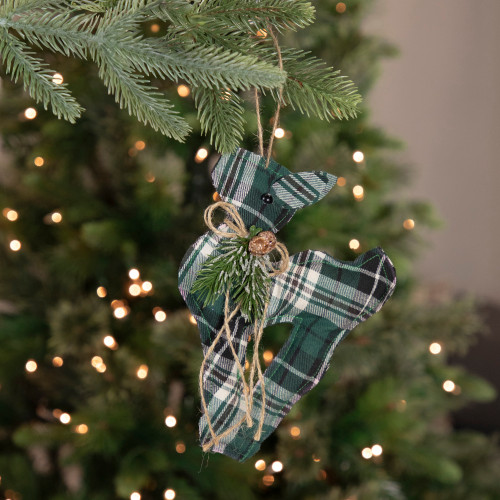 Plaid Deer with Pine Christmas Ornament - 7.75" - Green