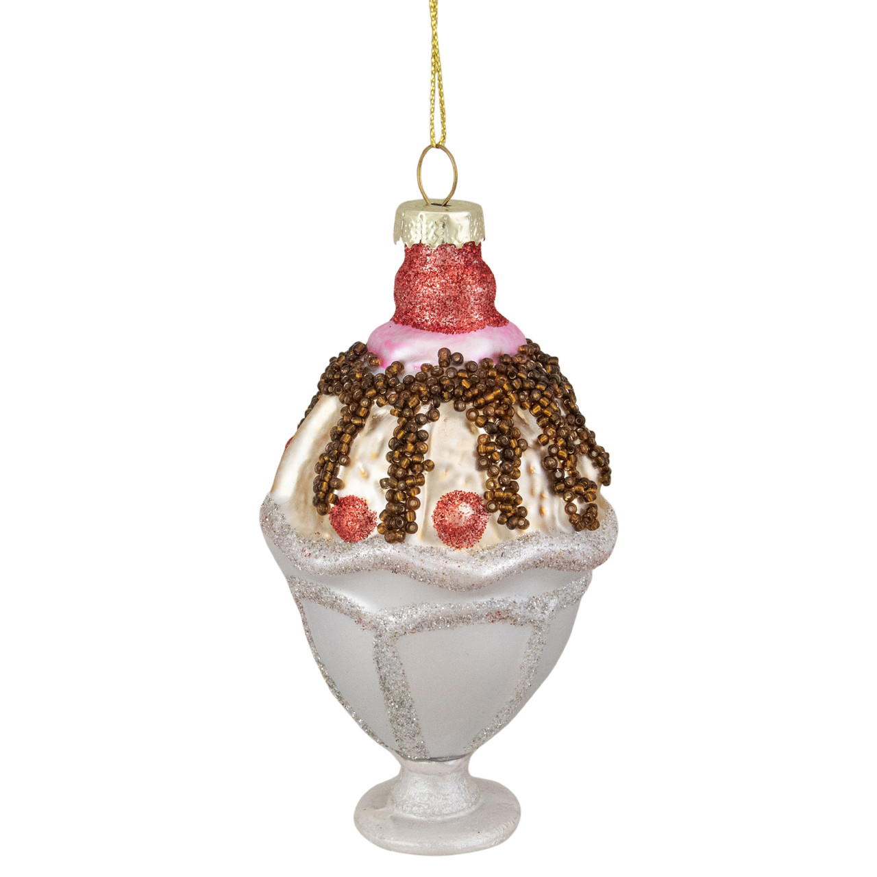 4.5" Ice Cream Sundae Beaded Glass Christmas Ornament