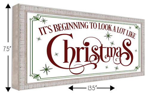 It's beginning to look A Lot Like Christmas 7.5" x 13.5" Framed Christmas Wall Decor  Sign Poster in a White Wooden Frame with UV Acrylic and Hangers