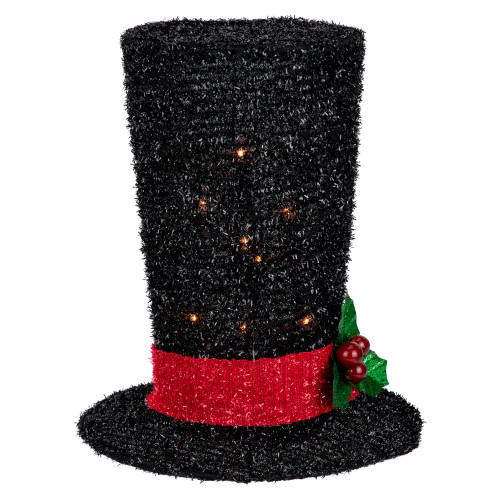 9.25" Lighted Black Tinsel Top Hat Christmas Tree Topper, Clear Lights