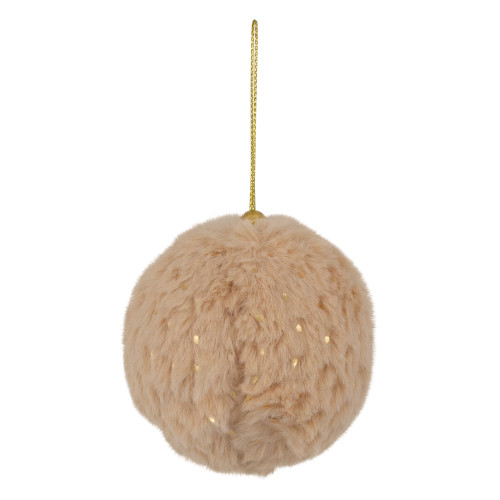 Faux Fur and Sequin Christmas Ball Ornaments - 2.75" - Beige - Set of 4
