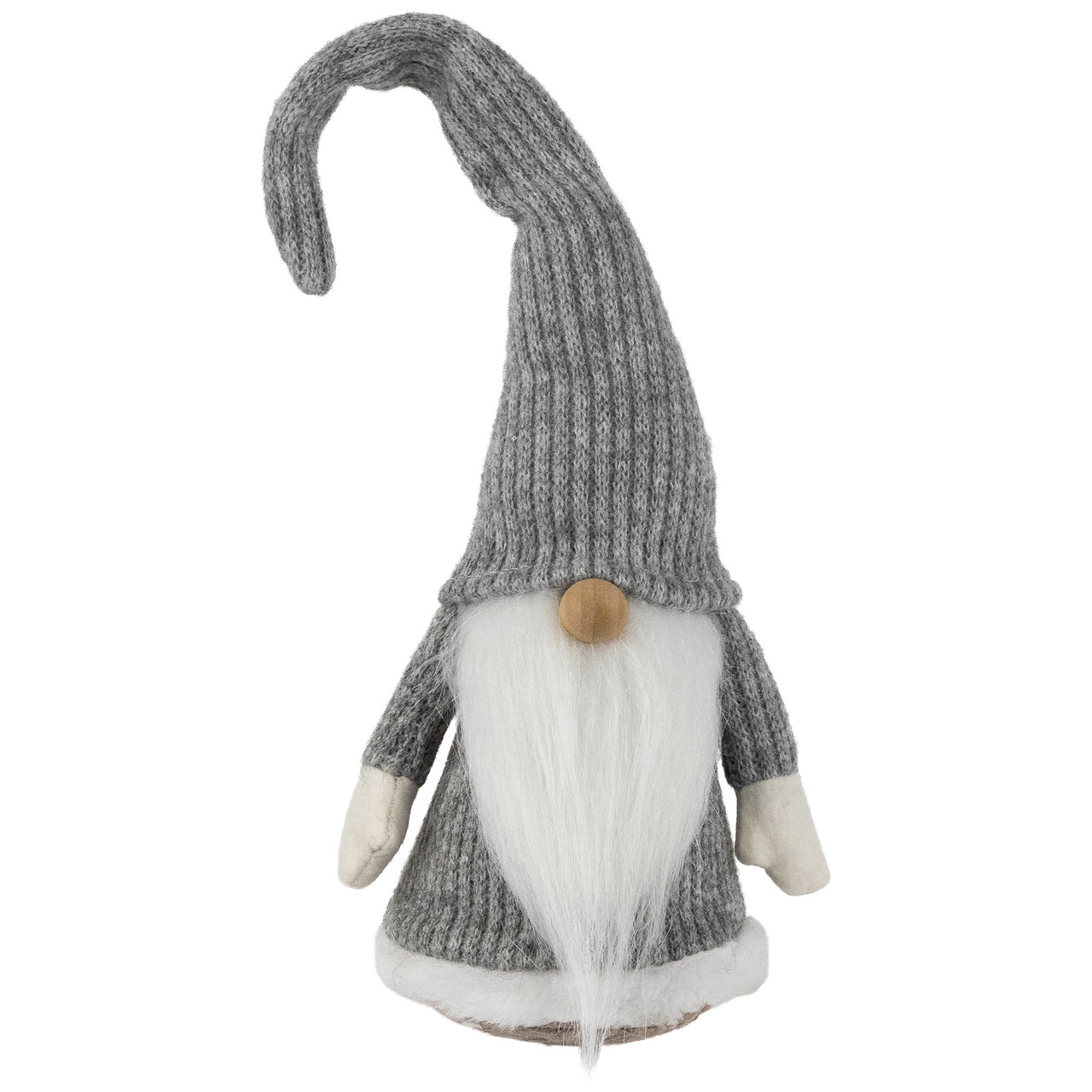 Standing Knitted Gnome Christmas Figure - 14" - Gray and White