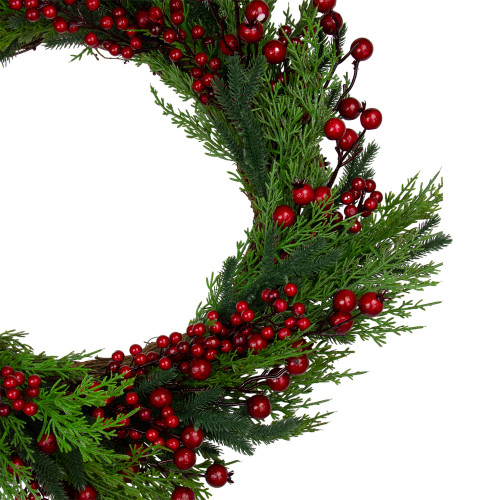 Mixed Pine and Berries Artificial Christmas Wreath - 26 inch, Unlit