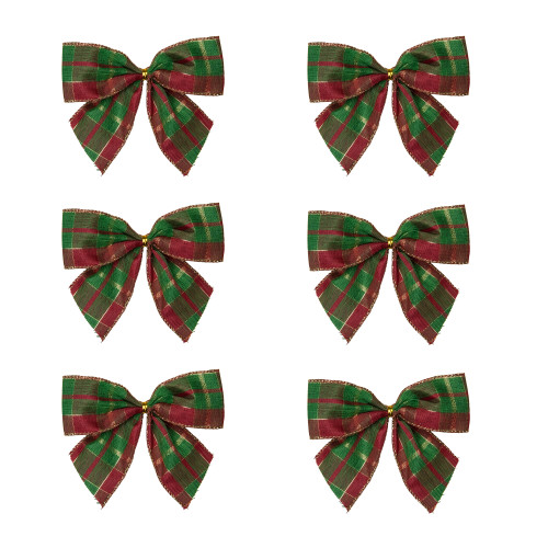 Plaid 2-Loop Christmas Bow Decorations - 5.5" - Red and Green - Pack of 6