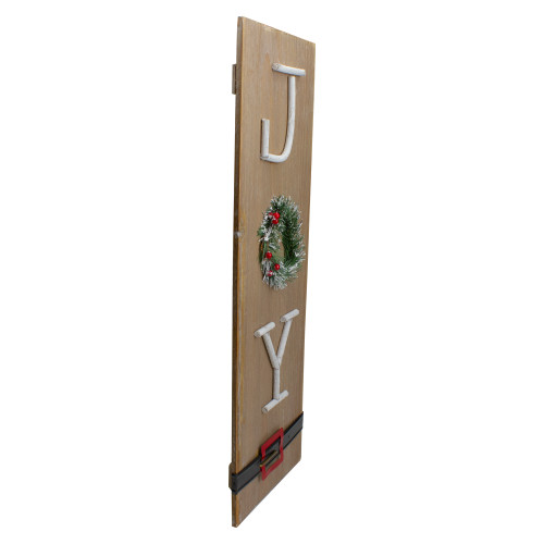 23.75" Vertical Beige Wooden Joy Christmas Sign with Santa's Belt