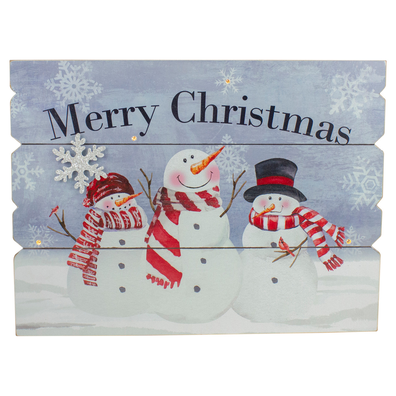 Lighted Snowmen "Merry Christmas" Wall Decoration - 16" - Warm White Lights