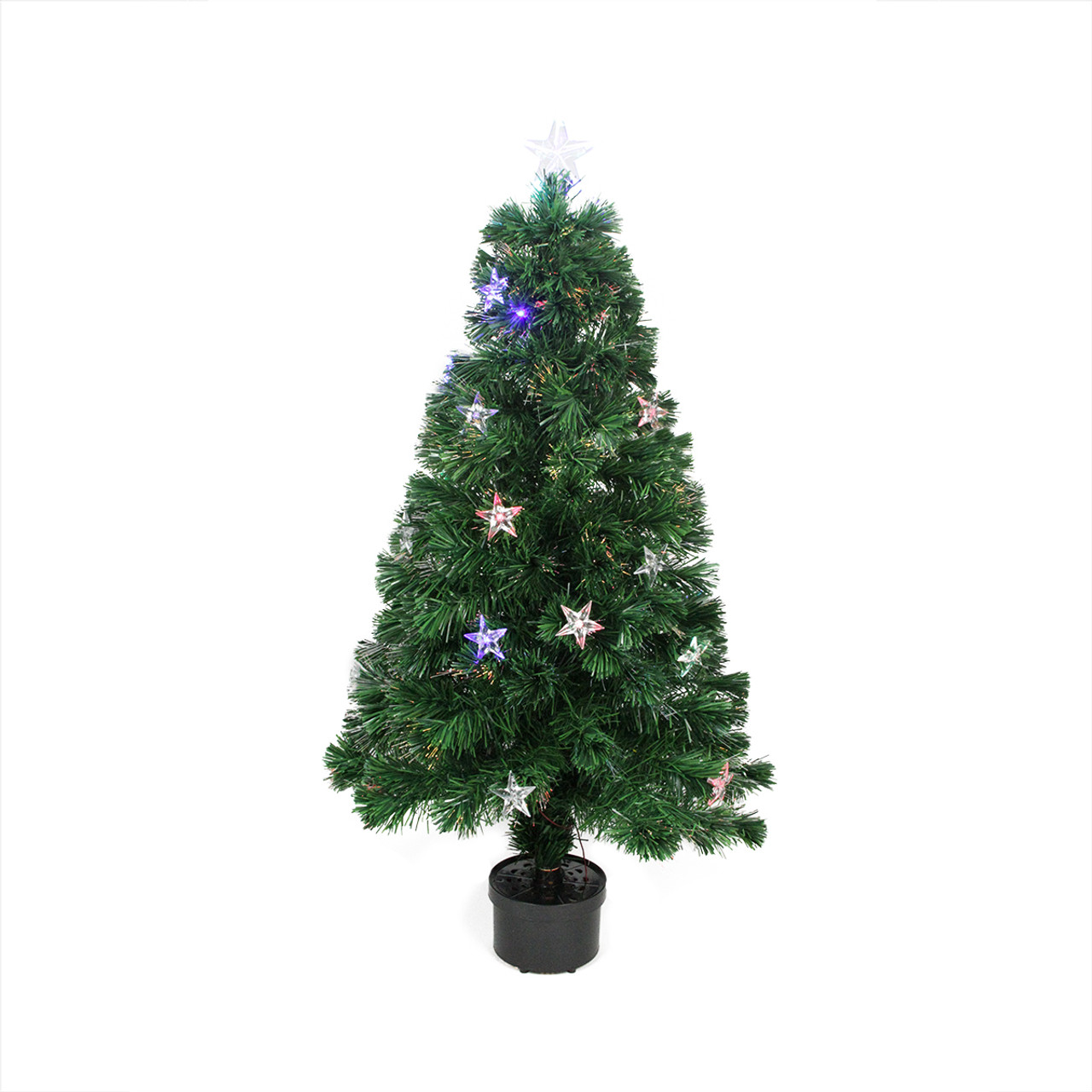 4' Pre-Lit LED Fiber Optic Artificial Christmas Tree with Stars - Multi Color Lights