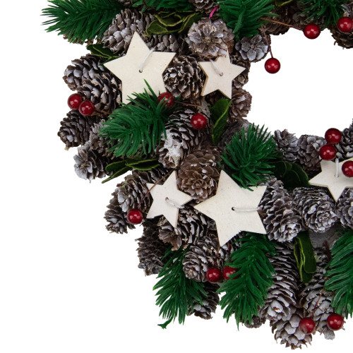 Pine Cone and Berries with Stars Artificial Christmas Wreath, 10-Inch, Unlit