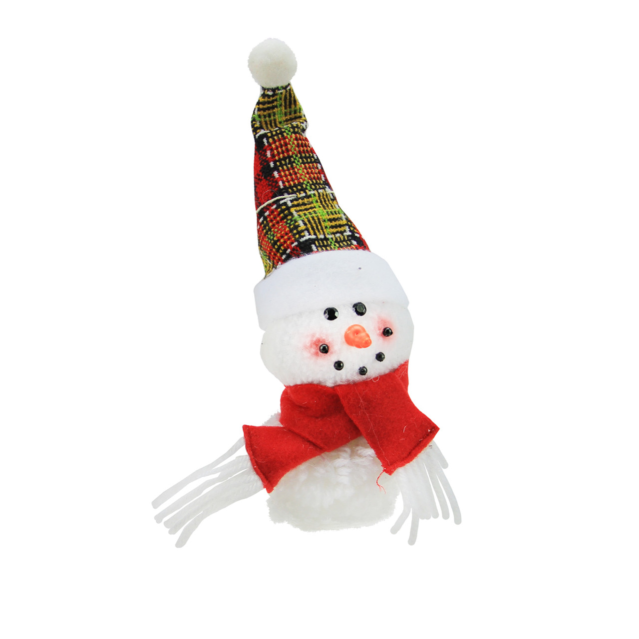 8" Plush Jolly Snowman with Plaid Santa Hat Decorative Christmas Ornament